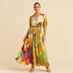 Robe Longue Chemisier Abstrait Multicolore – Chic & Style Artistique
