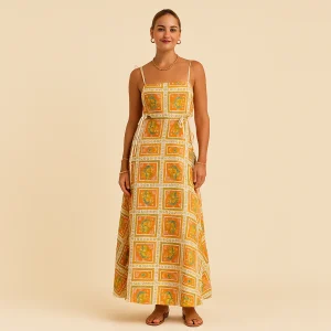 Solaria | Robe Longue Imprimé Géométrique Bretelles Fines Bohème Été Pour Femme