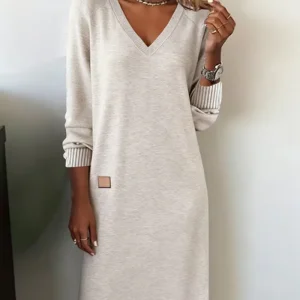 Evelisse - Robe Tricotée Midi À Décolleté En V Élégant