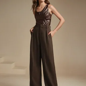 Pantalon large taille haute avec plis et fermeture éclair