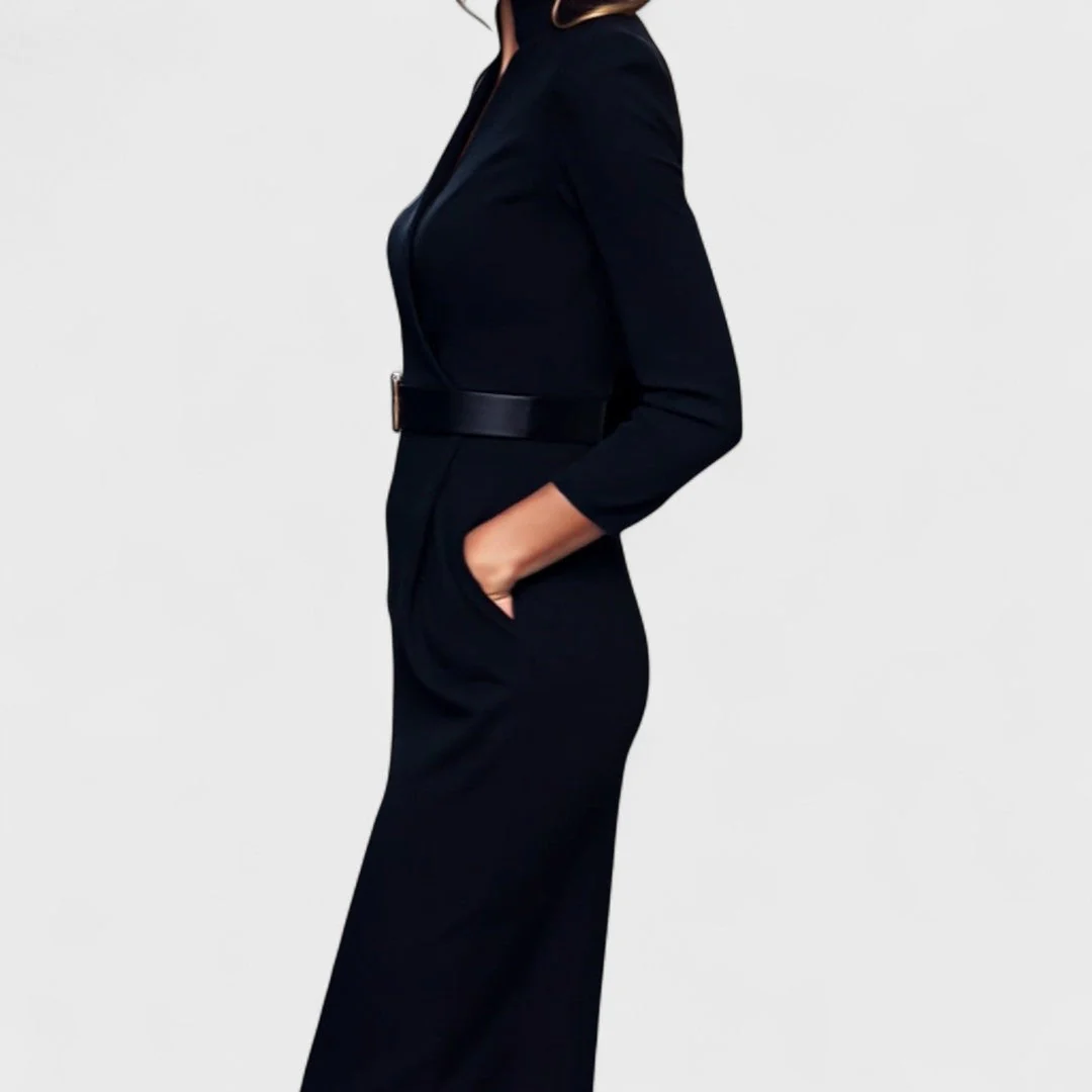 Robe Élégante Femme avec Ceinture et Col Mao – Image 6