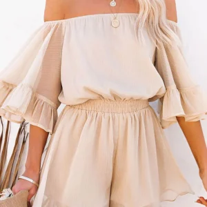 Giselle - Combinaison élégante à manches évasées et épaules dénudées