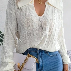 Zoe - Élégante blouse en maille à manches longues, col en U et col roulé