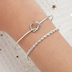 Ensemble de bracelets torsadés à détails noués, ton argent, à porter au quotidien