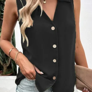 Charlene - Débardeur élégant à col en V et boutons
