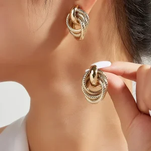 Boucles d'oreilles à clip géométriques torsadées en or, deux couches brillantes