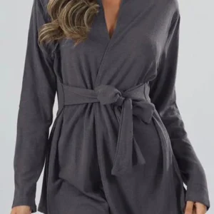 Lindzay - Veste casual à manches longues avec col en V et taille nouée