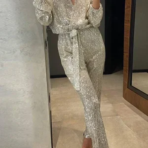 Sabrina - Combinaison à paillettes à col en V pour femmes