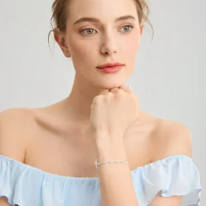 Bracelet chaîne chic en perles plaquées argent avec strass