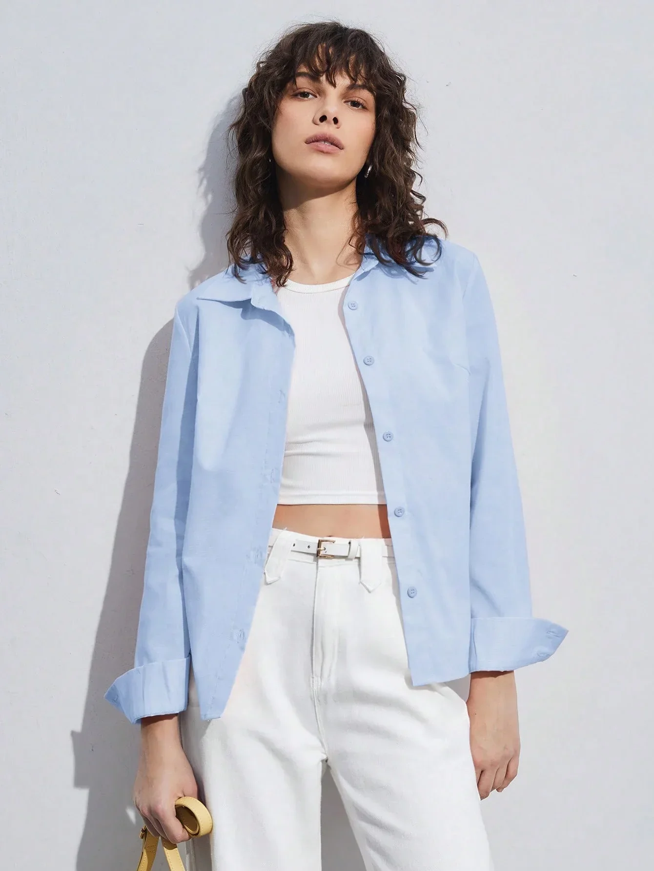 Chemise à manches longues et col rabattu, coupe décontractée, tenue de tous les jours