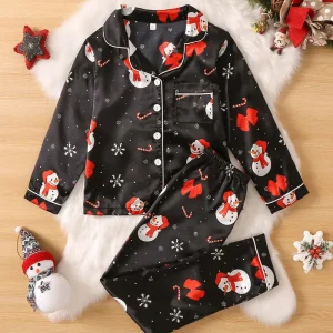 Pyjama Noël Noir Bonhomme de Neige Enfant