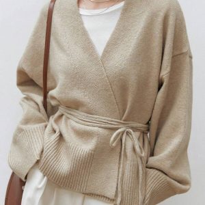 Cardigan abricot à épaules tombantes et ceinture