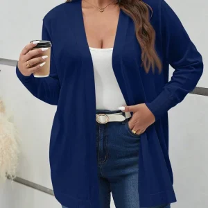 Cardigan en tricot noir confortable ouvert sur le devant, longueur cuisse, pour l'automne