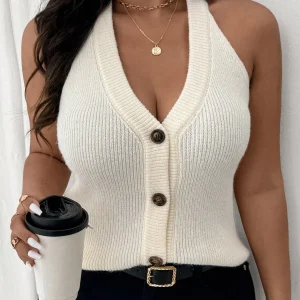 Gilet en tricot à col en V grande taille, chaud et confortable