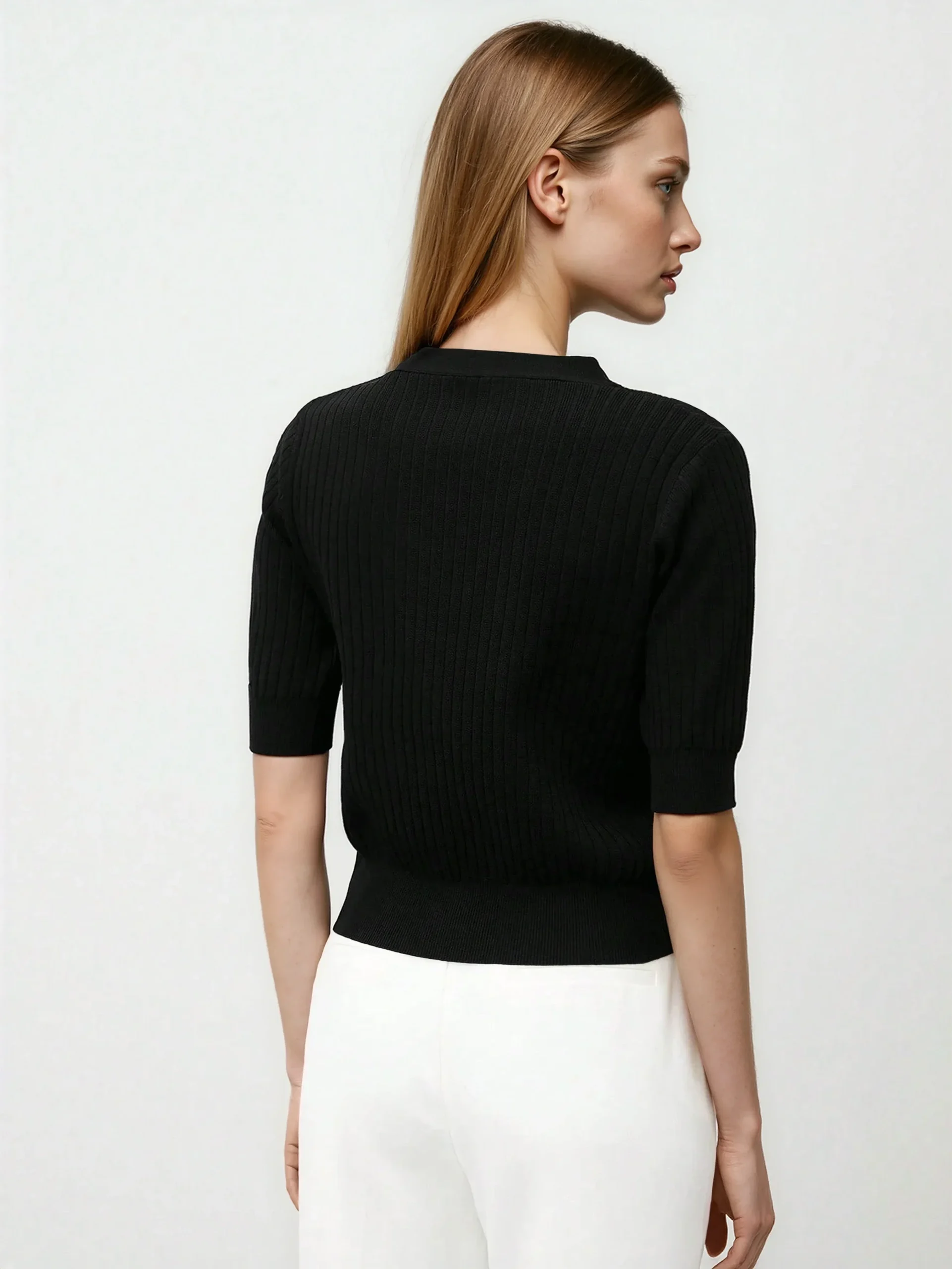 Pull en tricot à col en V pour une tenue de bureau chaude et polyvalente – Image 4