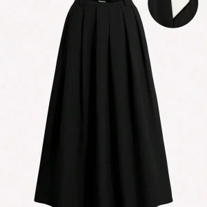 Jupe plissée taille haute avec ceinture décorative et poches