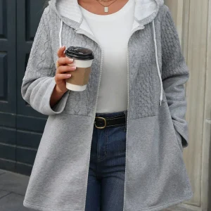 Manteau à capuche zippé avec cordon de serrage pour une tenue décontractée automne-hiver