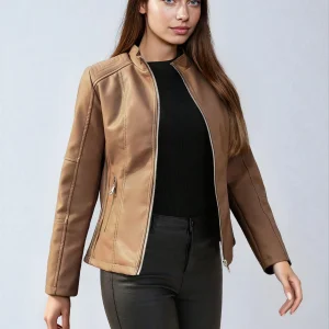 Veste motard en similicuir avec fermeture éclair asymétrique et design chic