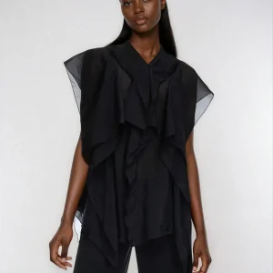 Chemisier bohème en maille patchwork à volants et boutons sur le devant, style décontracté