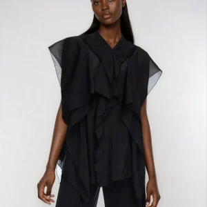 Chemisier bohème en maille patchwork à volants et boutons sur le devant, style décontracté