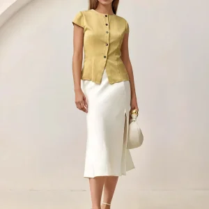 Jupe-short trapèze avec fente latérale, longueur midi, design élégant