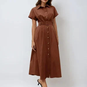 Robe chemise décontractée avec col et poches respirantes