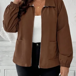 Veste décontractée grande taille doublée en polaire avec fermeture éclair sur le devant et poches