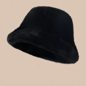 Plush Autumn Windproof Bucket Hat For Women Solid Color Casual Polyester Warm Winter Cap