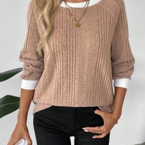 Sweat-shirt raglan colorblock à col rond, doublé pour plus de chaleur, style décontracté au quotidien.