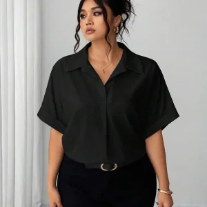 Chemise boutonnée à manches chauve-souris, haut décontracté grande taille