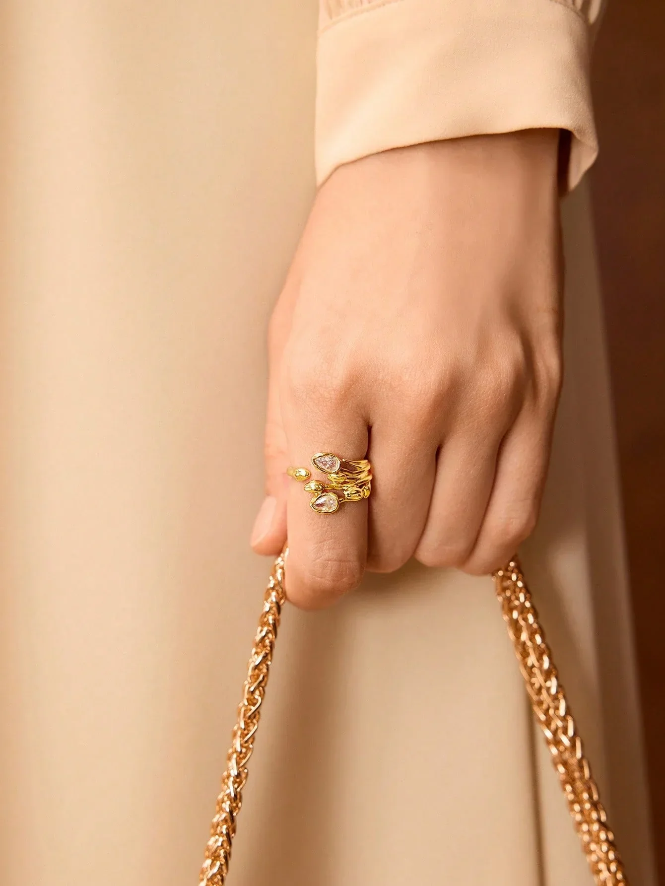 Bague Tulipe Plaquée Or 18 Carats avec Strass Glamour