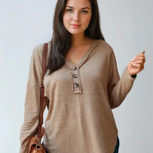 Chemise surdimensionnée à manches longues et col en V grande taille