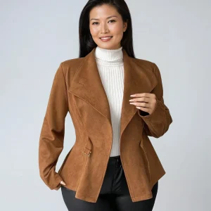 Veste ceinturée en daim grande taille pour les essentiels de l'automne