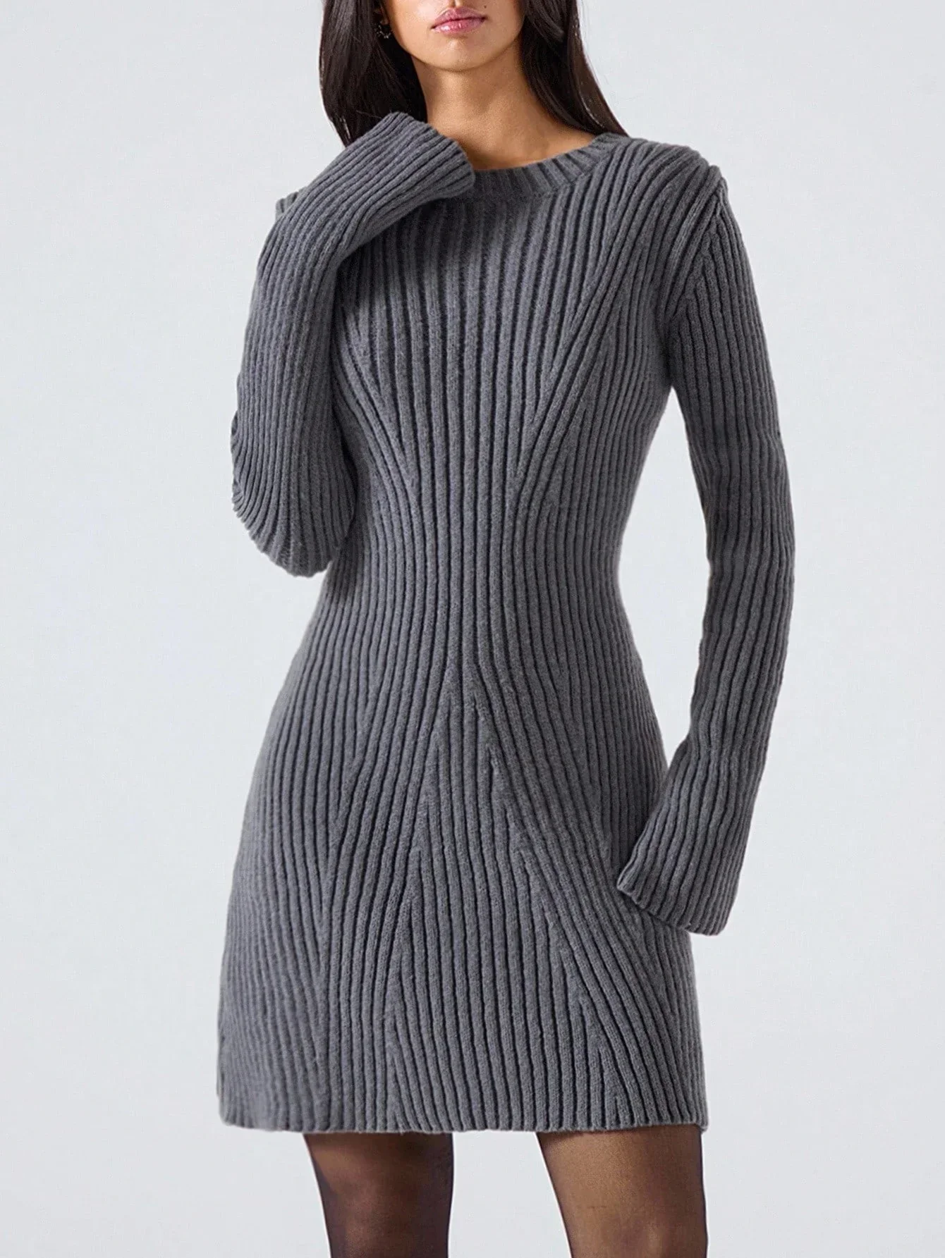 Robe pull en maille côtelée décontractée, polyvalente et chic au quotidien – Image 2