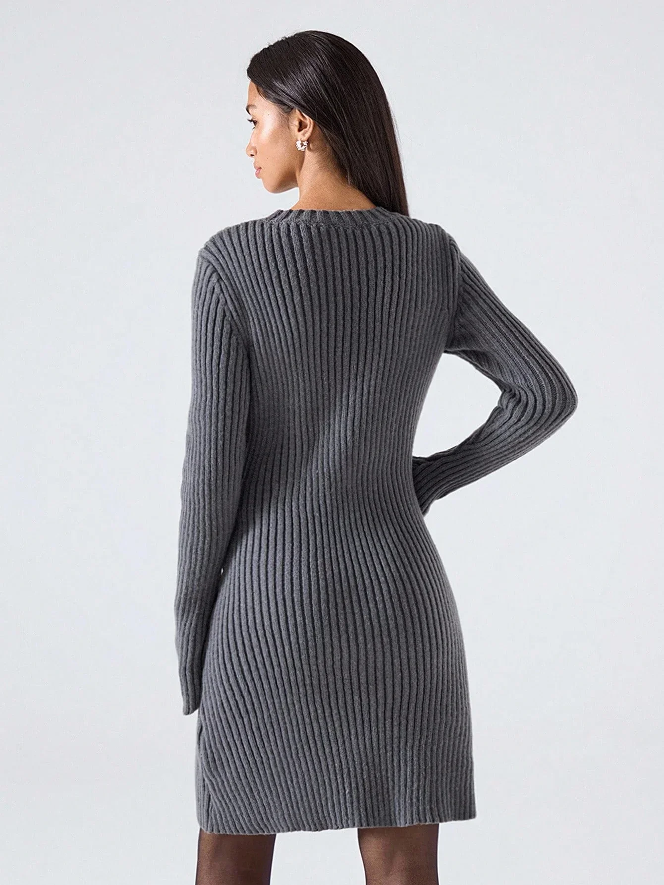 Robe pull en maille côtelée décontractée, polyvalente et chic au quotidien – Image 3