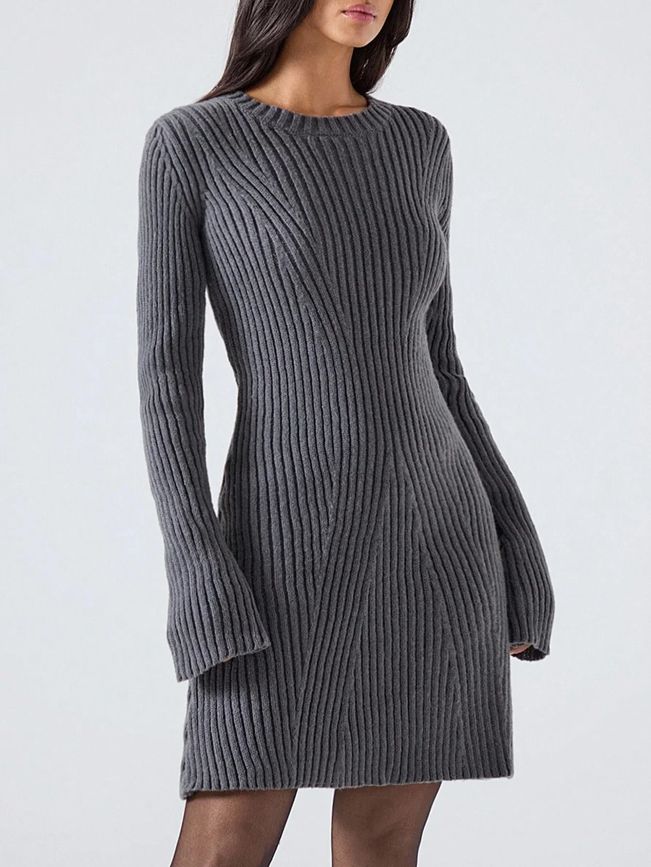 Robe pull en maille côtelée décontractée, polyvalente et chic au quotidien – Image 5