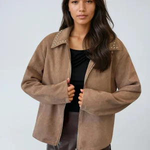 Veste zippée à col perlé avec coupe ample et décontractée