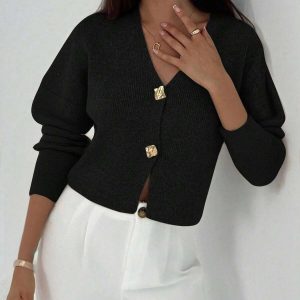 Gilet en maille à col V et manches longues boutonné sur le devant