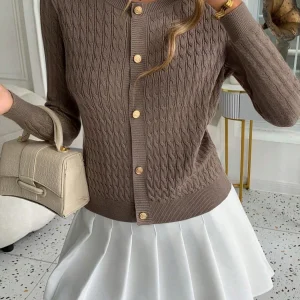 Gilet en maille torsadée taupe