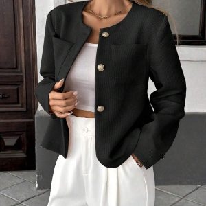 Veste à col rond et manches longues pour femme, coupe classique, style décontracté, idéale pour le printemps et l'été