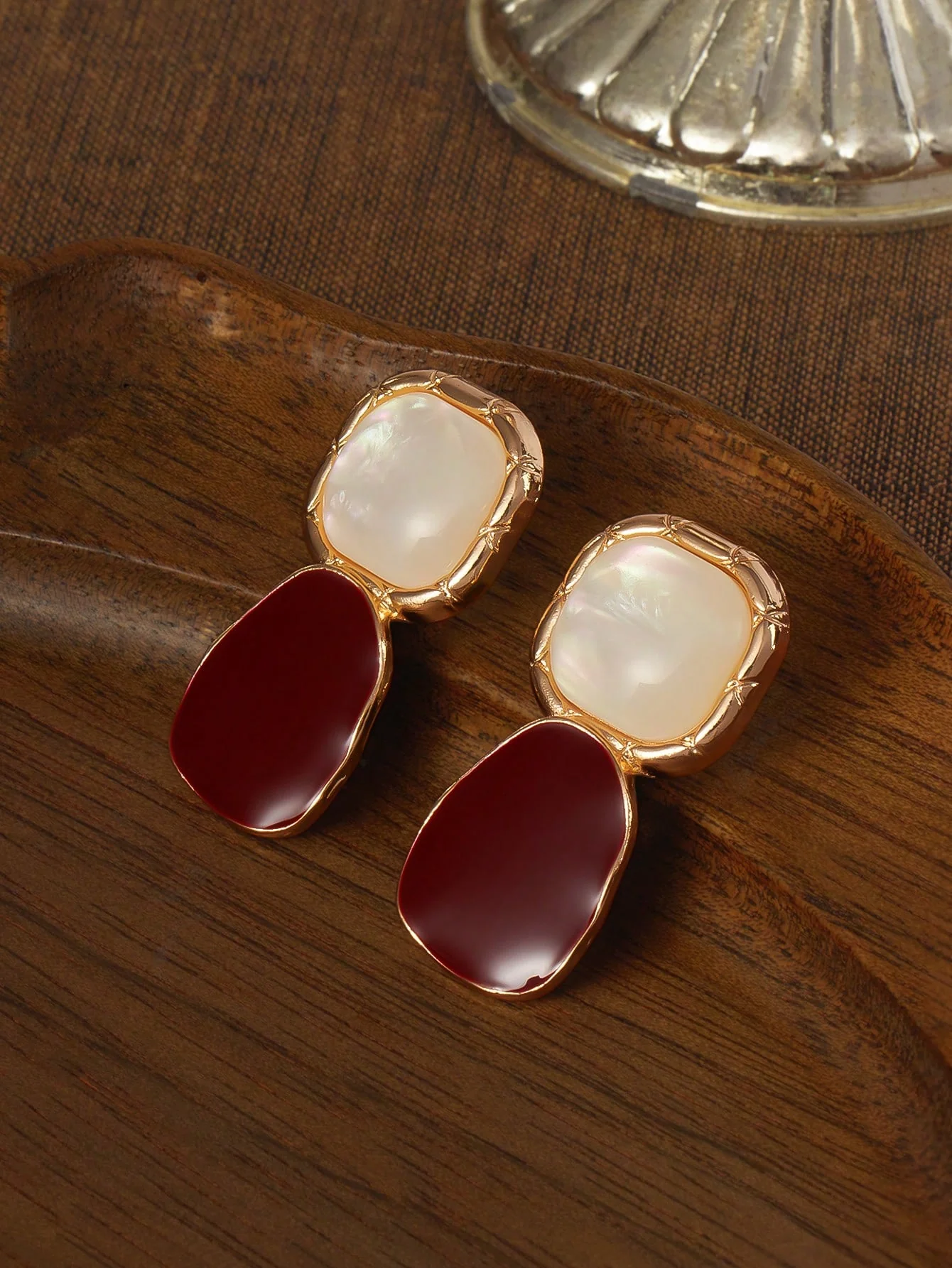 Burgundy Zinc Square Drop Earrings