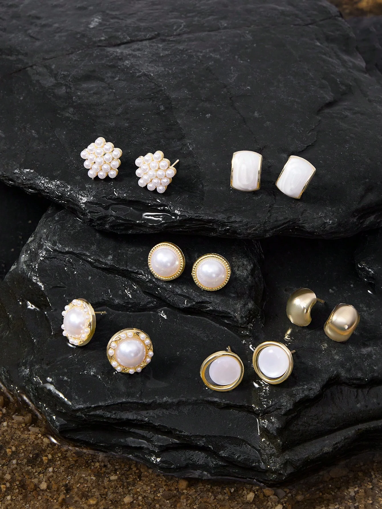 Pearl Cat Eye Rhinestone Earrings Set