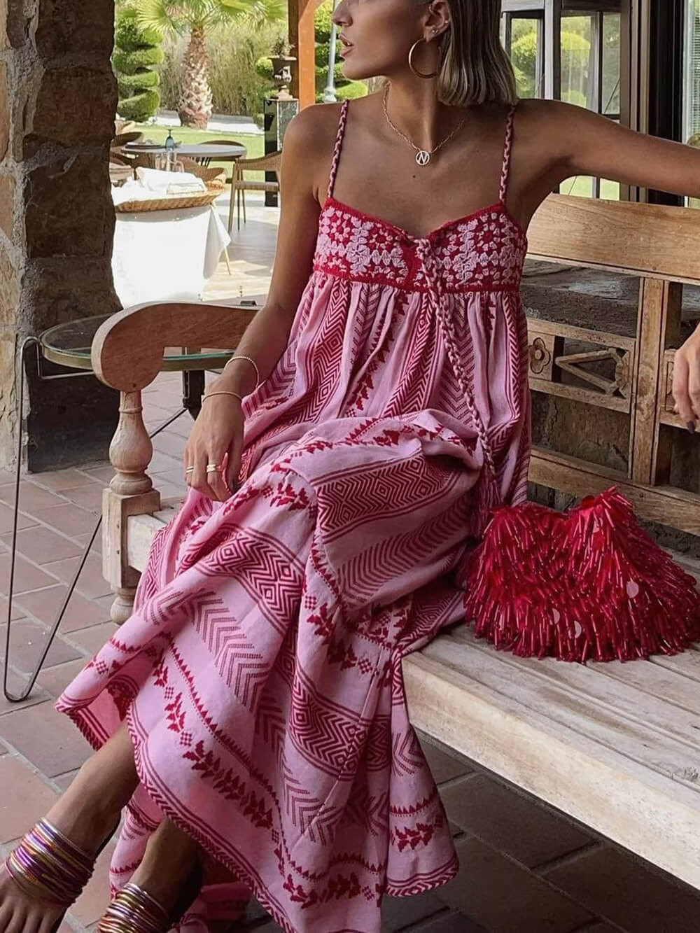Robe Longue Bustier Bohème Rose – Coupe Fluide & Charme Chic – Image 3
