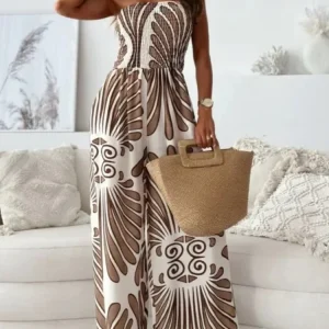 Daisy - Élégante combinaison imprimée à jambes larges et bustier froncé