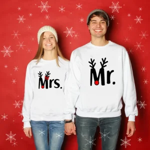 Pull de Noel Couple Mr. et Mrs. Motif Renne