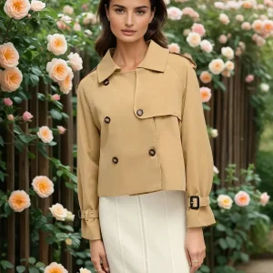 Trench-coat décontracté et chic à revers boutonnés
