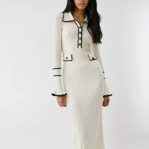 Robe mi-longue à volants contrastés de style Oldmoney