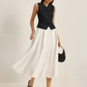 Jupe plissée taille haute décontractée coupe slim