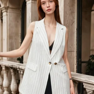 Gilet en mélange de coton à fines rayures