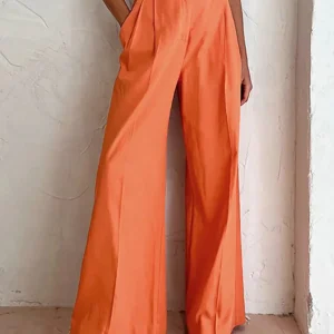 Pantalon large taille haute décontracté à la vitamine C